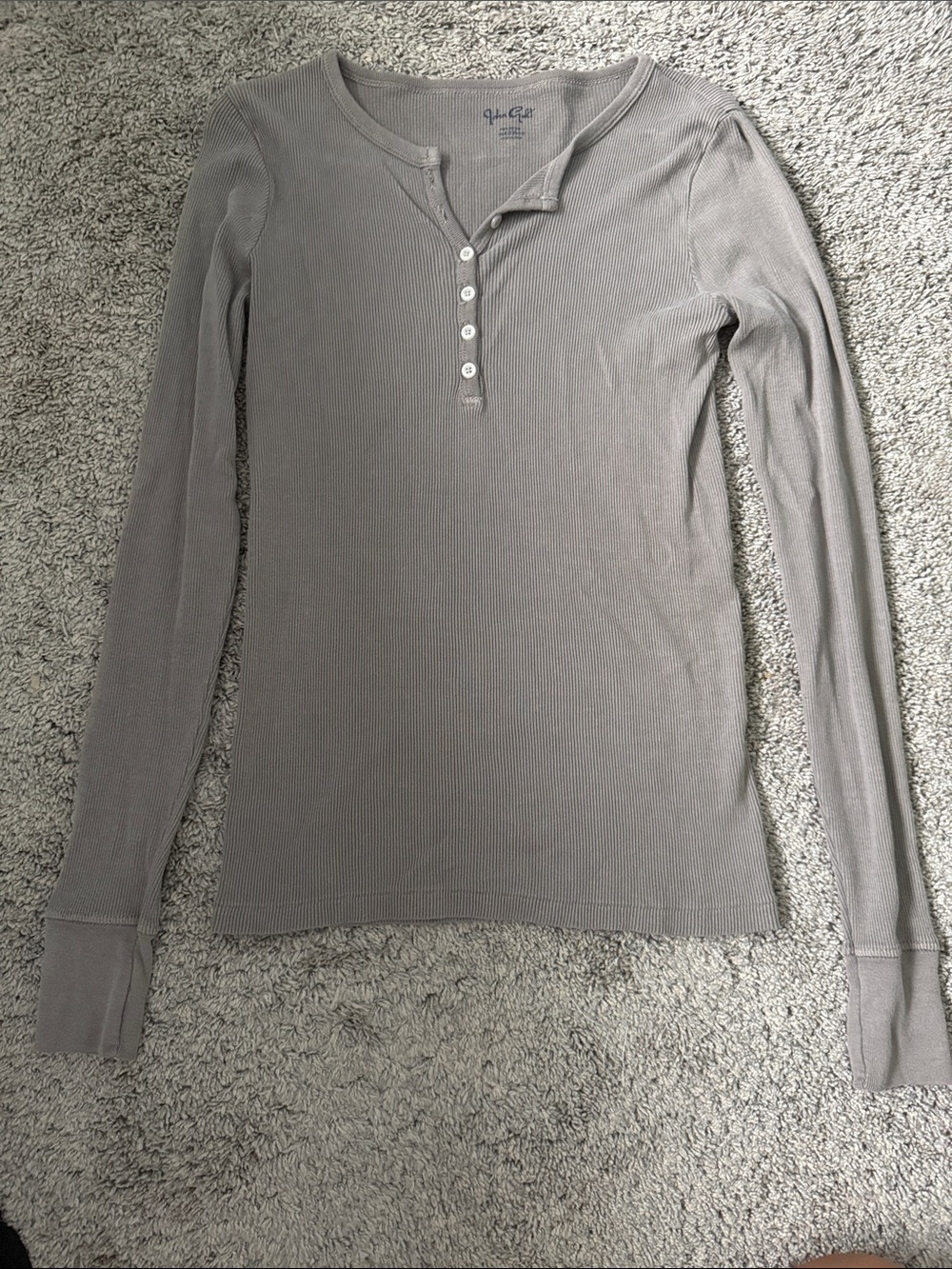 Brandy Melville Ribbed Henley Long Sleeve Top - Gray Taupe